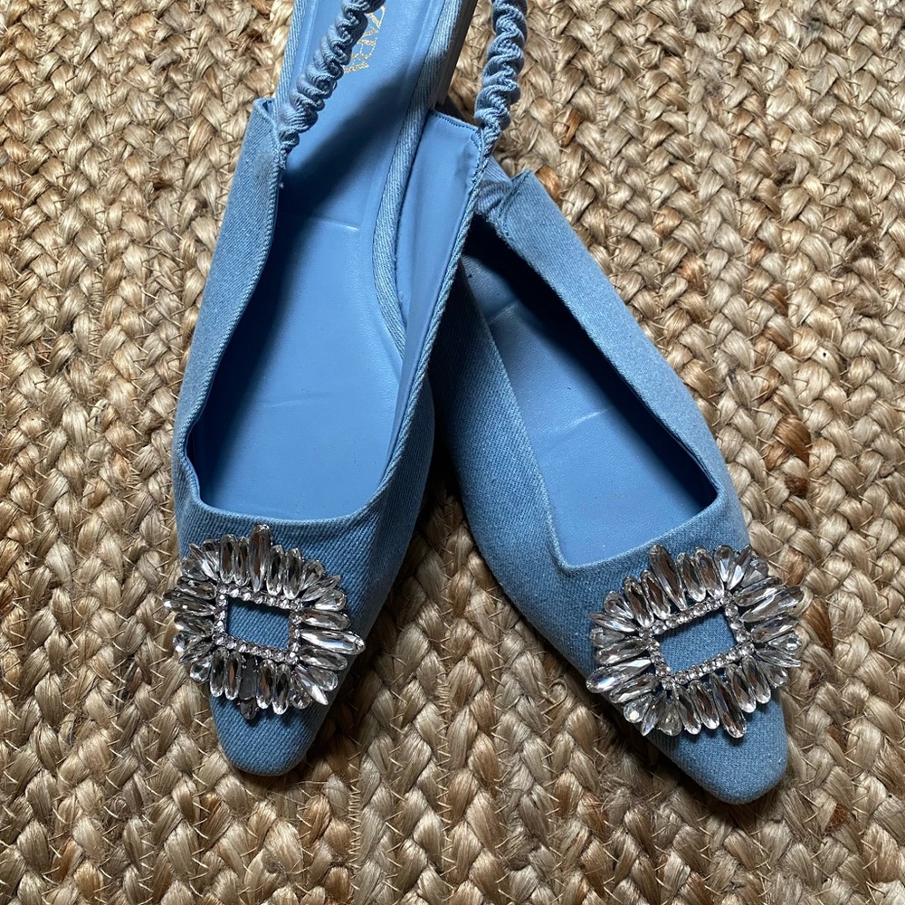 Zara denim sling back flats
